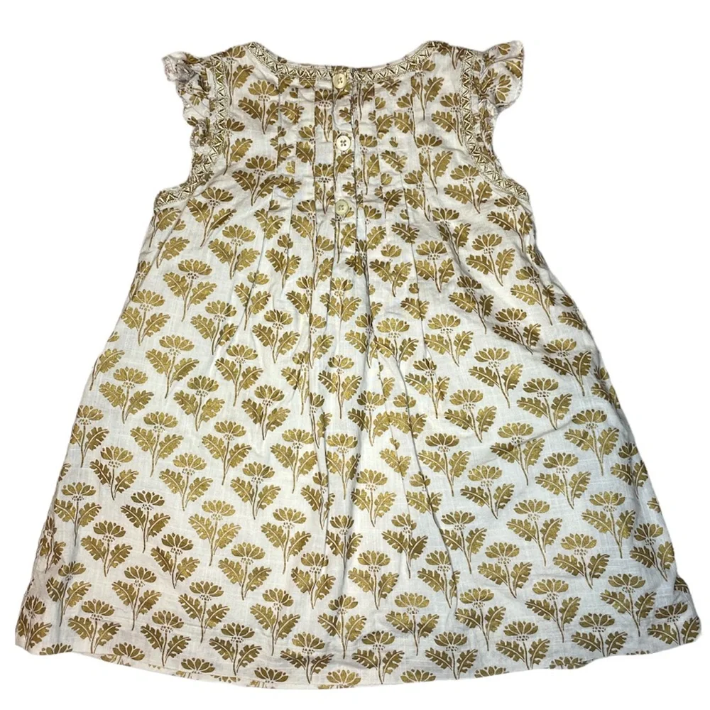 Tea Collection A World of Wonder Gold Leaf Print Flutter Sleeve Dress Sz 18-24M